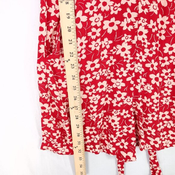 Madewell Romper Womens 4 Red Floral Shorts Wrap Front Top Zip Back Pockets - Picture 7 of 15